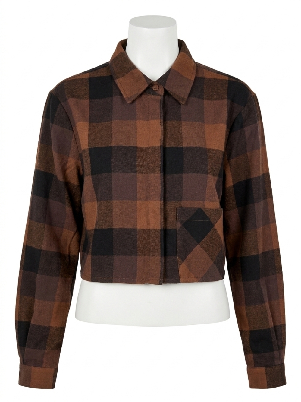 NEW APRICOT buffalo check cropped shirt top in brown